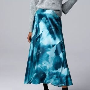 Vera Wang Teal Floral A-Line Skirt
